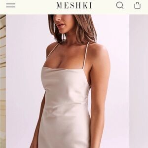 Meshki Sydney straight neck slip maxi dress, cream
